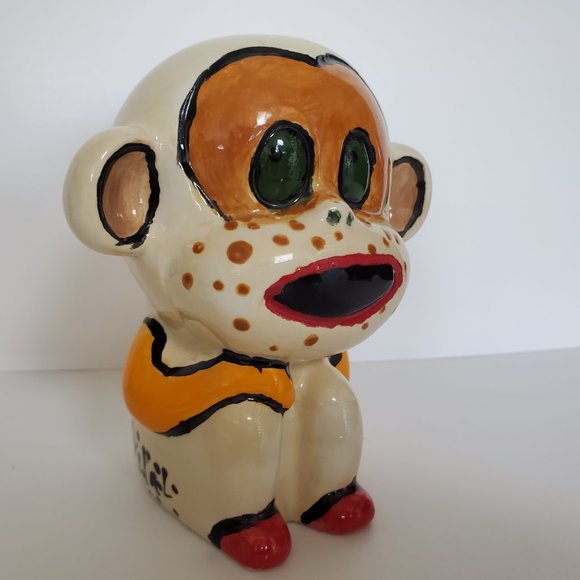 UNIQUE * Handmade Ceramic Cute Kitschy Colourful Monkey Figurine Hobby Pottery - Picture 7 of 8